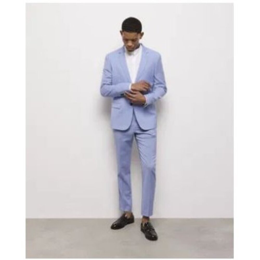 Mens Light Blue Wool Slim Suit Blazer Notched Collar Button Cuff Kooples Size 38 - Picture 6 of 10